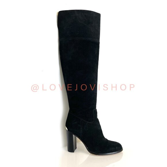 Feminine | Michael Kors Black Suede Knee High Block Heel Boots | Minimal Classic - Picture 1 of 8